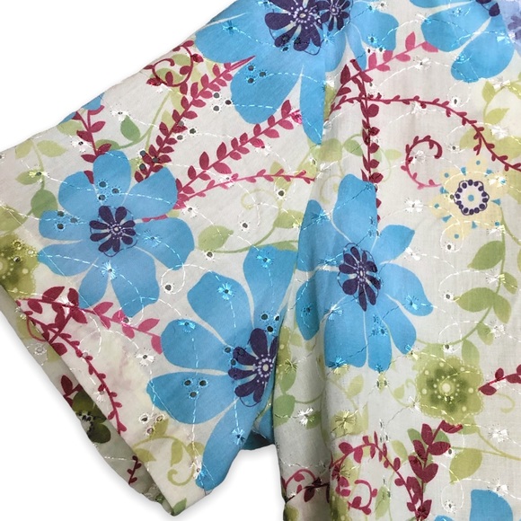 Elan by Barco Green Floral Print with Eyelet Scrubs Top Smock Size Large - Picture 3 of 6